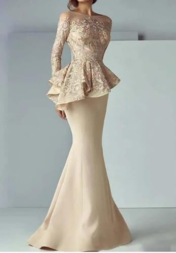 Lace Vintage Mermaid Mother of The Bride Dresses Long Sleeve Floor Length Boat Neck Formal Dress Appliques 20252
