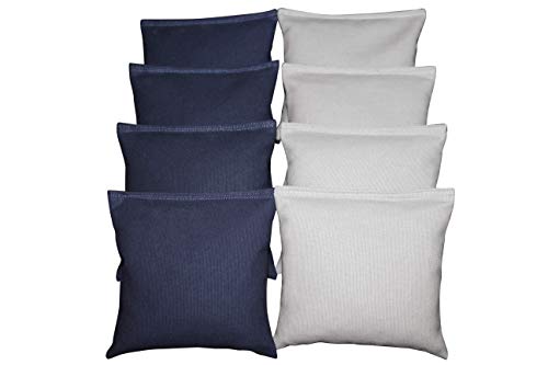 BackYardGamesUSA Set of 8 Cornhole Bags Pick Your 2 Colors! Regulation Size Handmade! (Navy Blue/White)