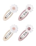 FUGLUS 4 Stück Stoff-Haarspangen,Kinder-Haarschmuck, Blumen-Haarspangen, Kinderhaar-Haarspange, Leicht, Für Kleine Mädchen, Durchsichtig (Rosa&Khaki)