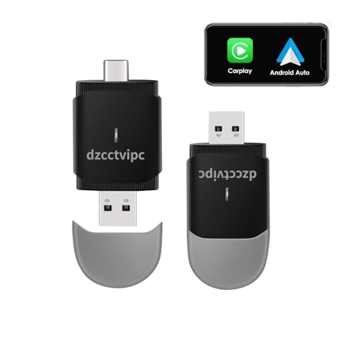 Upgrade-Wireless-Bluetooth-Adapter 2 in 1 for-Apple CarPlay & Android Auto, Plug and Play Low Latency Mini-Convert Wired to Wireless Dongle for Cars with USB Type-A or Type-C Interfaces(Black) -  dzcctvipc, C2