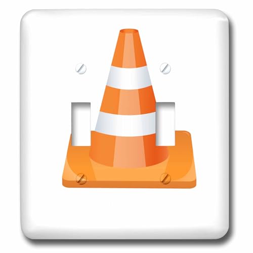 Interrupteur double à bascule blanc avec cône orange travaux - 2