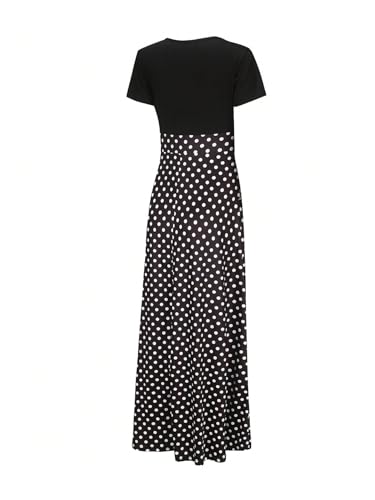 Milumia Women's Short Sleeve Polka Dots Maxi Dress Round Neck A line Long Dresses2