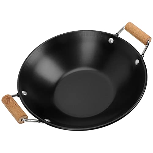 Wok de acero inoxidable con mango de madera miniatura 1