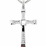 FULISONG Collar con colgante de cruz de plata de ley for hombres y mujeres | Inspirado en Rápido y Furioso de Vin Diesel | Cadena de caja(BOY(22G),70CM)