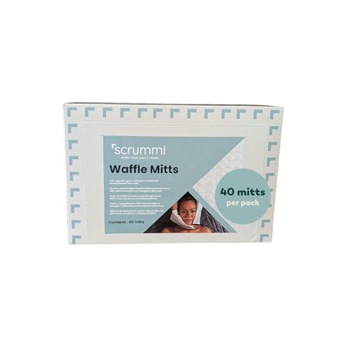 Facial Cleansing Mitts, Exfoliating Glove, Hygienic Wash Mitt, Soft Waffle Texture That Gently Exfoliates and Refreshes The Skin. x 40 White. Made By Scrummi