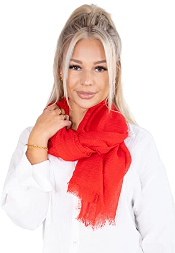Lolus Dünner leichter und weicher Uni Damen Schal in gewellter Struktur - Isabella (rot One Size)