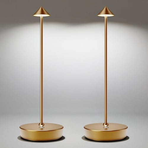 YIKUI Cordless Table Lamps Rechargeable 6000mAh Battery Operated LED Table Lamp Up to 72 Hours Runtime IP54 Waterproof 3 Color Dimming for Restaurant Dining Table & Outdoor Bronze Set of 2
