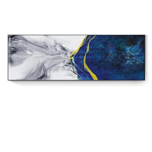 Peinture encre bleue sur toile KEBIA avec détails feuille d'or