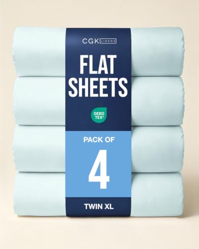Twin XL Size Flat Sheet - Pack of 4 Top Flat Bed Sheet Only - Ice Blue