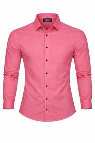 Image of Men's Slim Fit Long Sleeve Button-Down Shirt, Casual Formal Style with Chest Pocket