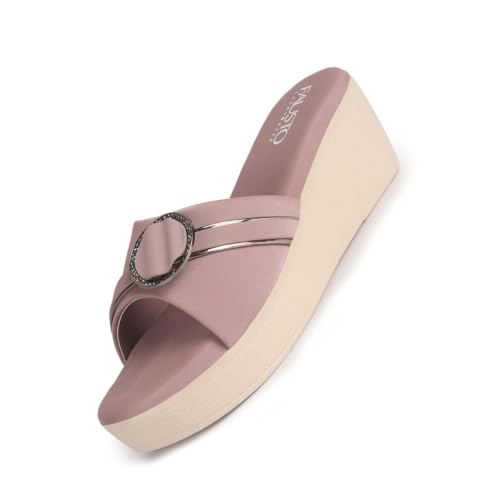 Image of FAUSTO Women Buckle Design Wedge Heel Sandals | Comfortable Slip-On Platform Slides For All Day Wear, Casual and Party | Soft Cushioned Insole
