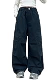 Qin.Orianna Kids Girls Casual Streetwear Y2K Hip Hop Elastic Waist Wide Leg Cargo Pants with Pockets (5-14 Years)