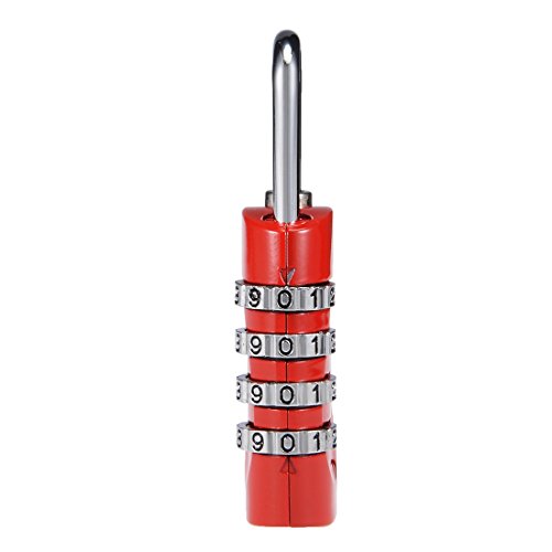 Image of uxcell 4 Digit Combination Padlock, 4mm Shackle, Zinc Alloy Lock, Red