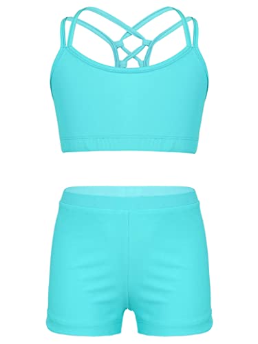 Kids Girls Sports Bra Crop Top with Booty Shorts 2 Pieces Activewear Set for Gymnastics/Dance/Swimming