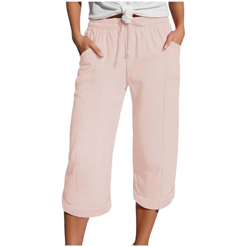 Pantalones Capri para Mujer, Estilo Casual, Cintura elástica con cordón Ajustable, Bolsillos Laterales, Corte Holgado y cómodo, Pantalones Verano Mujer Ligeros, Ideal para Verano, Playa y Uso Diario