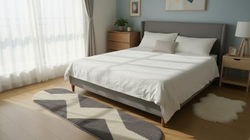 Image of Fluffy Silky Micro Fiber Polyster Carpet /Runner for Bedroom, Study Room, Playing Room, Guest Room ETC. 1.5x4 Feet, (Grey and Ivory Chevron Pattern)