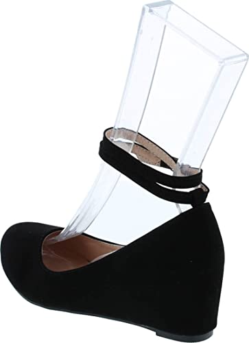 Chase & Chloe Womens Bobby-12 Round Toe Med Low Heel Wedge Pump,Black Nubuck,8.53