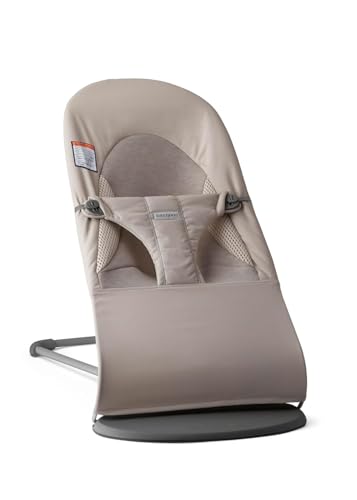 Image of BabyBjörn Bouncer Balance Soft, Sand Gray, Woven/Jersey, Tri-Fabric | 2-in-1 Adjustable Baby Bouncer Seat and Toddler Chair, Newborn to Toddler (8-29 lbs), 4 Positions, Lightweight & Portable