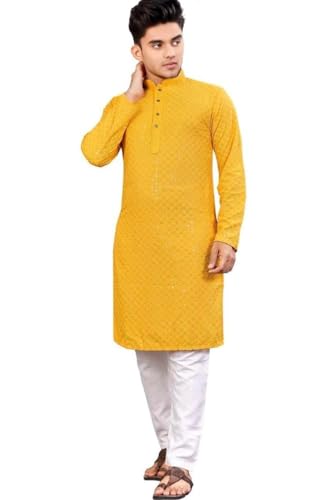 Trustous Men's Indian Ethnic Wear Straight Lucknowi Kurta