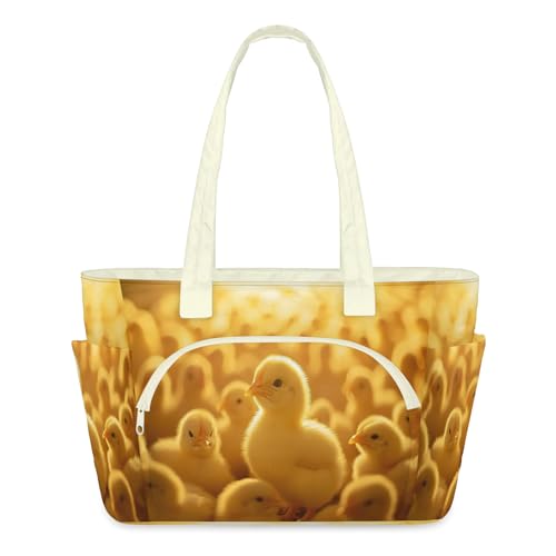 Sac fourre-tout léger matelassé à motif poussins pour femme avec fermeture éclair