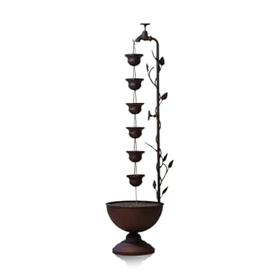 Tiered Vintage Water Fountain - Indoor/Outdoor Metal Fountain with 6 Hanging Cups, Fade Resistant, 31”H for Home Decor