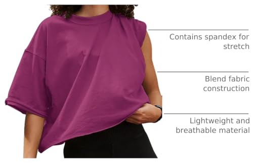 Image of HUGOOME Womens Oversized Workout Crop Top Casual Short Sleeve Boxy Roll Hem