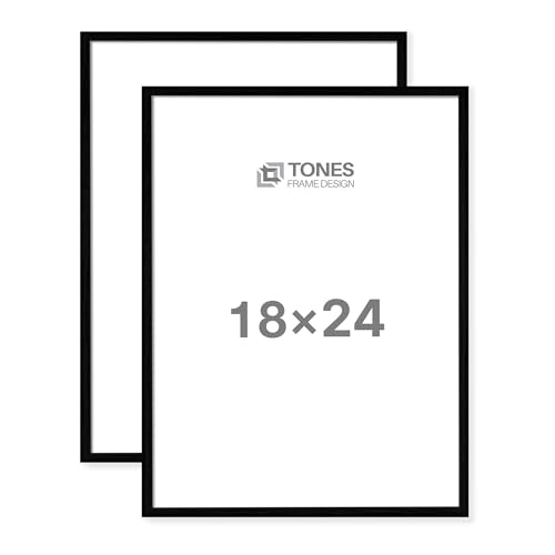 Tones FRAME DESIGN 18x24 写真フレーム 2枚セット 18x24インチ ブラックフォトフレーム HDプレキシガラス付き 縦向きまたは横向きの壁掛けディスプレイ用ポスターフレーム