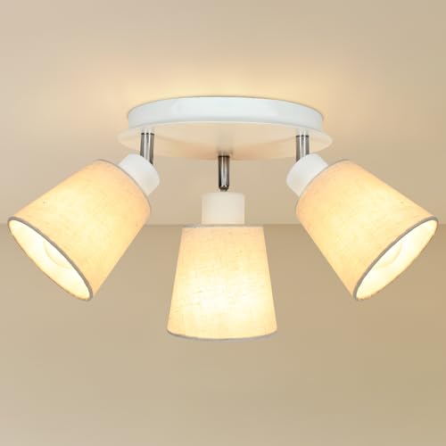 HiBay 3-Light Ceiling Light Fixture, Directional Spotlight w/Linen Shade, White Modern Spot Track Lighting Indoor for Kitchen, Bedroom, Living Room, E26 Base (Bulbs Not Included)