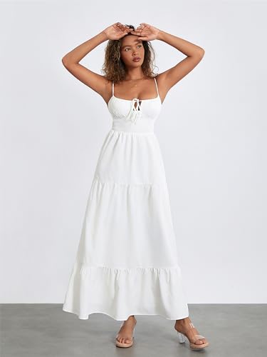 Image of Womens Y2k Long Dress Spaghetti Strap Low Cut Dress Casual Backless Flowy Maxi Dress Clubwear