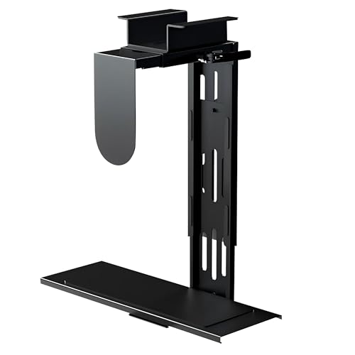 Image of Under Desk CPU Holder Mount, Heavy-Duty Steel Frame, 10kg Capacity, Adjustable Computer Tower Stand with Anti-Slip Pad, Tool-Free Installation, Black