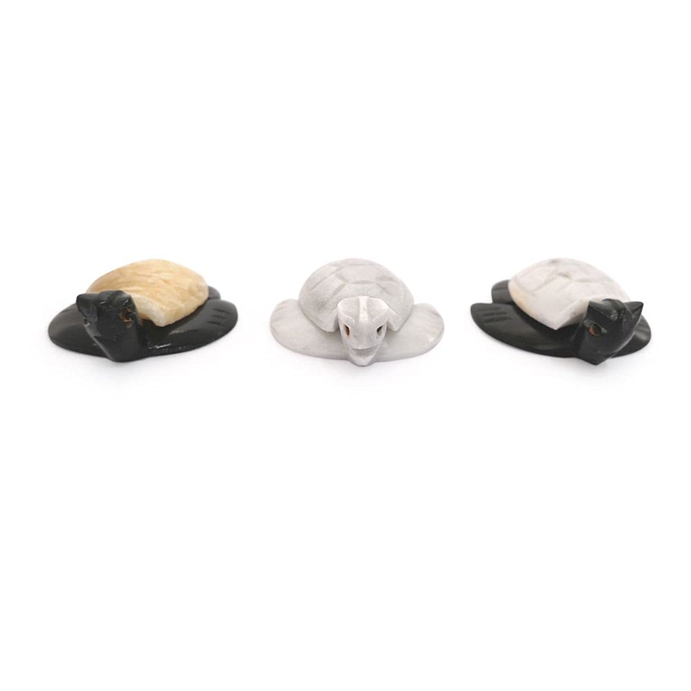 Tortue en marbre blanc jaune noir | Statuette decorative et sculpture de collection 6cm