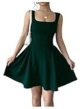 GORGLITTER Women's A Line Flared Swing Mini Tank Sundress Square Neck Ruffle Elegant Party Dresses Green Medium