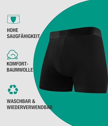 BEENIUBEE 3er Pack Inkontinenz Pants Männer Baumwolle, Waschbar Boxershorts Herren für Underwear mit saugfähigem Pad 100ML, Wiederverwendbar Auslaufsichere Unterhosen (Schwarz, XL)