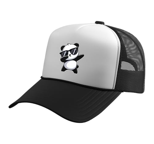 Funny Dabbing Panda with Sunglasses Cool Panda Dab Dance Trucker Hat with Adjustable Mesh Back Black/White