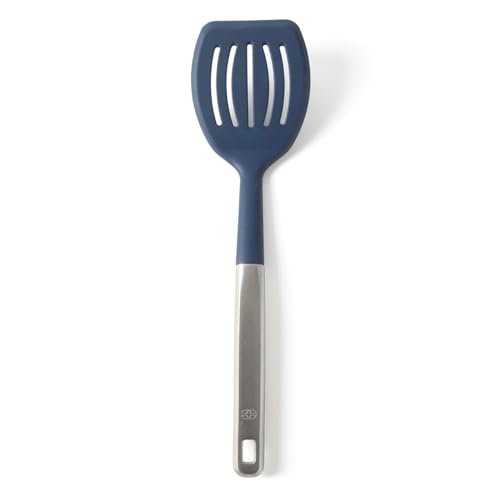 Image of Calphalon Prime Slotted Turner, Kitchen Flipping Spatula, Slotted Spatula with Silicone Head and Stainless Steel Handle, Heat Resistant Nonstick Cookware for Flipping and Draining (Navy Blue)