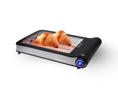 Sogo Tostadora plana horizontal de Pan y Bollería - Tostador Eléctrico con Resistencias de Cuarzo (4 Rebanadas, Negro)