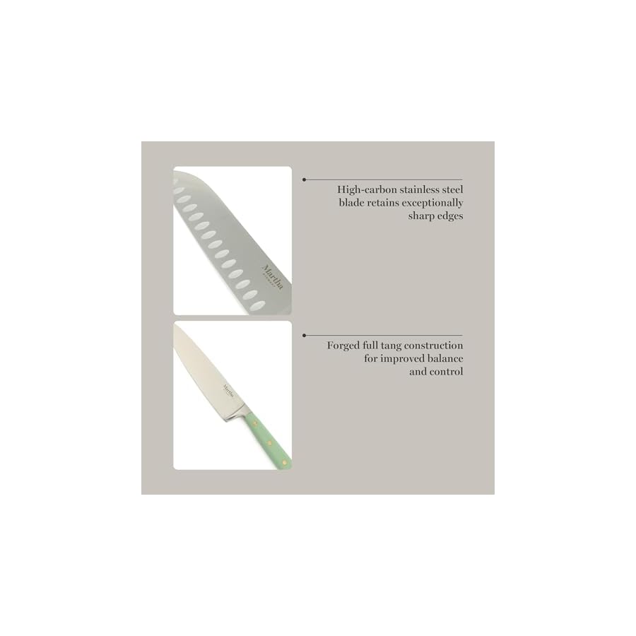 Martha-Stewart-16-Piece-Lockton-High-Carbon-Stainless-Steel-Cutlery-Kitchen-Knife-Block-Set-WABS-Tripe-Riveted-Forged-Handle-Acacia-Wood-Block-Sage-Green-WGold Martha Stewart 16 Piece Lockton High Carbon Stainless Steel Cutlery Kitchen Knife Block Set W/ABS Tripe Riveted Forged Handle Acacia Wood Block - Sage Green W/Gold