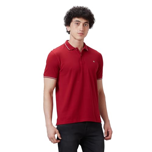 Image of Raymond Contemporary Fit Pure Cotton Solid Pattern Polo Neck Casual T-Shirt