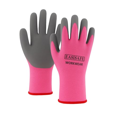 Bow & Arrow Equestrian Gardening Gloves for Men and Women - Comfortable Superior Grip Breathable Work Gloves - 1 Pair Nylon PU Heavy Duty Non Slip Safety Work Gloves (PINK, SMALL)