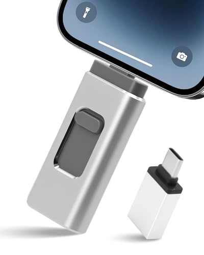 Lizoak 64GB USB Stick Kompatibel mit iPhone, iPad und Android, 4-in-1 Externer Speicher für Fotos und Videos, USB 3.0 Flash Drive für PC/Laptop/Tablet, Plug & Play Speichererweiterung, Silber