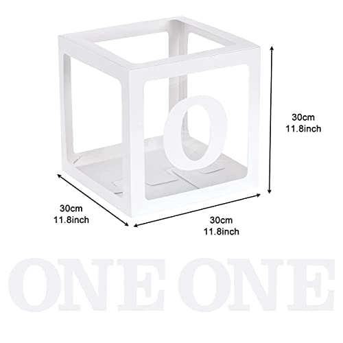 3Pcs Balloon Boxes With 6 Pcs 'One' Letters And Large 1 Balloon For First Birthday Party Decorations White Clear Square Box Blocks Decor For 1St Year Old Baby Birthday Party Backdrop Supplies #TOP2