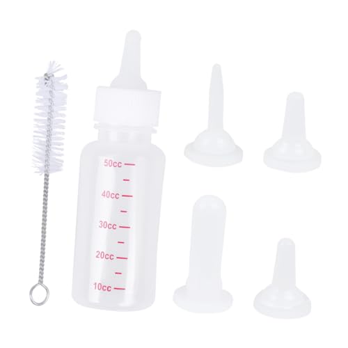 Parliky 50ml Pet Nursing Bottles for Dogs Cats 4 Pcs Feeding Bottles 3 Nipple Sizes Brush Kitten Milk Replacer Feeder