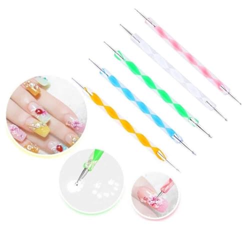 Image of Hueart 5 Pcs Nail Art Dotting Marbleizing Tool Mandala Dotting Tools Nail Art Dotting Embossing Tools Pattern Tracing Dotting Tools for Nails, Dot Painting Tools Stylus Dotting Tools