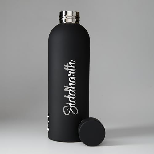 Image of AICA Personalized Name Stainless Steel Water Bottle -500ml- 12 Hrs Hot & 18hHs Cold (Black) |Customised Gift For Men Women Girl Boy | Gifts for Woman | Gift for Man Girls Boys