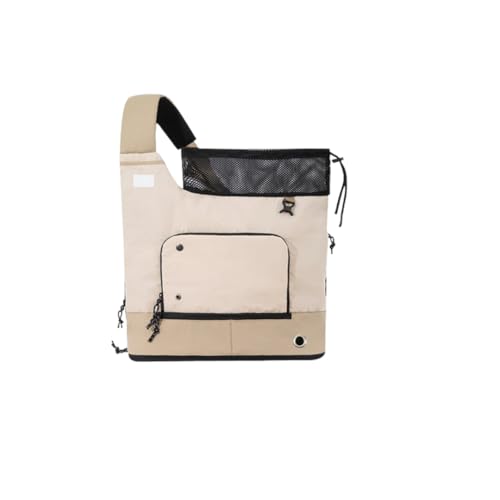 KDBT 小型犬用 猫用 ペットキャリー スリングタイプ 抱っこ紐 リュック 3WAY 軽量 ハード底板 上部メッシュ窓 通気性 安全ネット 防水 ハンズフリー お出かけ 旅行 ドライブ 病院 防災用 収納ポケット付き 8kgまで ベージュ (ブラウン)