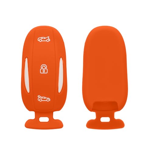 kwmobile Key Cover Compatible with Tesla Model X Car Key - Soft Silicone Car Fob Holder Protector Case - Orange