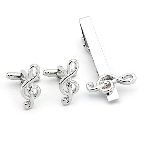 albetro Silver Tone Brass Music Note Cuff Links and Tie Clip Set (B0869R4CPY) Amazon Price History, Amazon Price Tracker