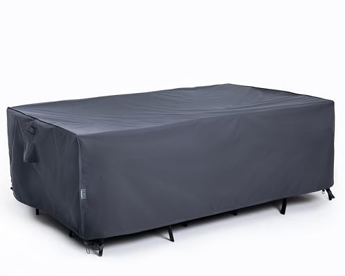 F&J Outdoors Abdeckung für Gartentische, Wasserdicht Schneeschutz UV Beständige Schutzhülle Abdeckplane für Terrassentisch Draußen Gartenmöbel, 170x112x70cm, Grau