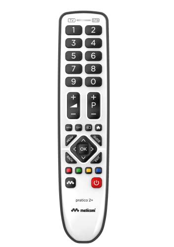 Meliconi - Télécommande Universelle PRATICO 2+ pour 1 TV et 1 décodeur TNT ou Sat - 100% Fonctions d'origine - Corps en Gomme