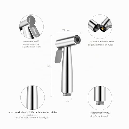 Miniatura 2 de Weidmax Bidet De Mano Pulverizador Kit De Pulverizador De Níquel Cepillado De Acero Inoxidable Baño De Tela Lavadora De Pañales Ducha De Pulverización Cabezal Pulverizador Para Higiene Personal